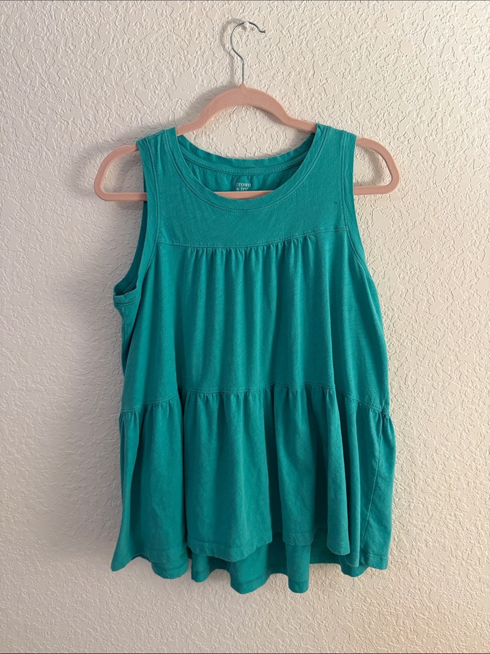 crown & ivy Teal Tiered Swing Tank Top